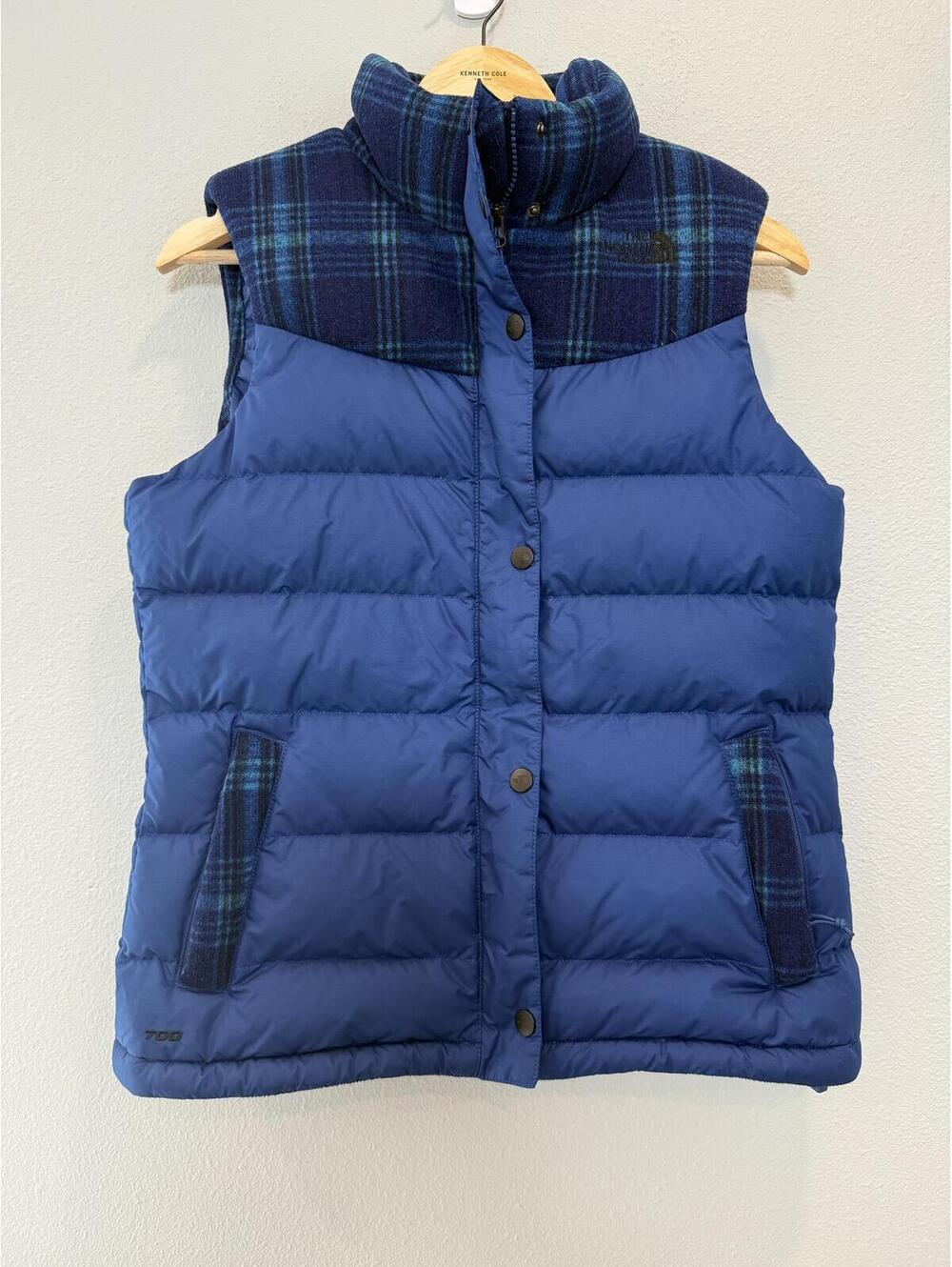 The North Face 700 Goose Fill Nuptse Plaid Down Puffer Blue - Women's Med NWOT - Picture 3 of 7